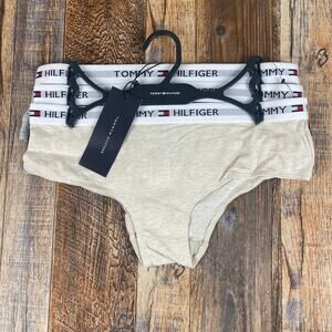Tommy Hilfiger Women's Small Gray Black Tan Polyester Underwear Panties 3PK